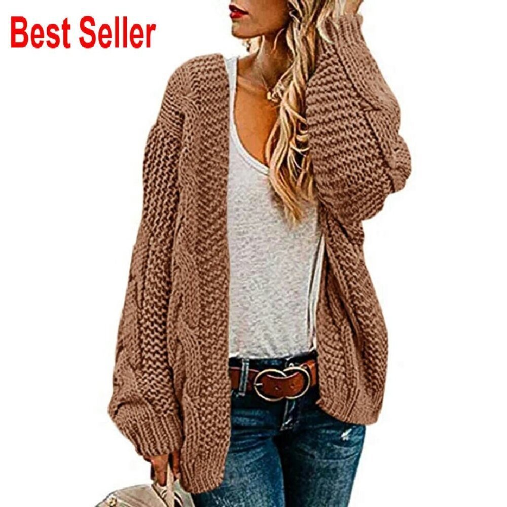 Oversized Chunky Cable Knit Cardigan Sweater Cozy Minimal Chic Y2K